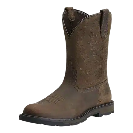 ARIAT Workhog Wide Mens Boot in Brown, a pull-on western-style work boot with durable leather and a dark sole.