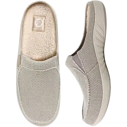 Men's supportive slipper for Plantar Fasciitis, recommended by podiatrists for arch support and heel pain relief at home.