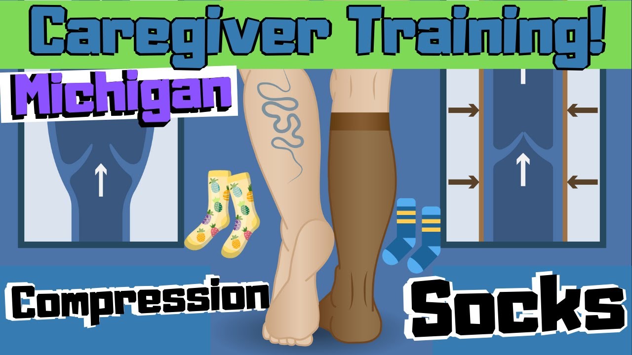 caregiver training how to put on compression socks assisting hands