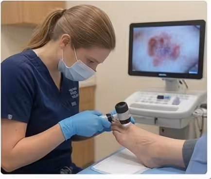 Dr Daria Gutkin Dermatoscope Foot Skin Lesion Exam Podiatric Dermatology Michigan - Balance Foot & Ankle