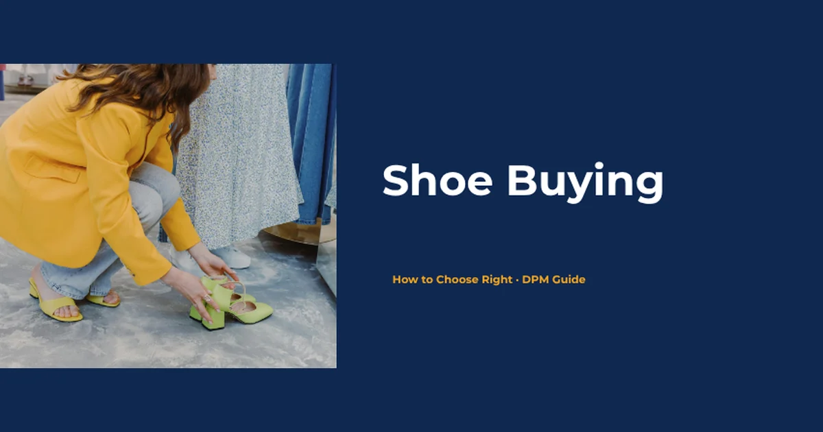 Shoe buying guide - shopper choosing the right shoes in a store, Balance Foot & Ankle DPM guide, Howell MI