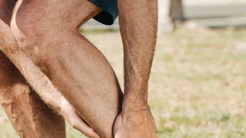 Man holding his ankle after a sprain while outdoors in running shoes - Balance Foot & Ankle, Howell MI